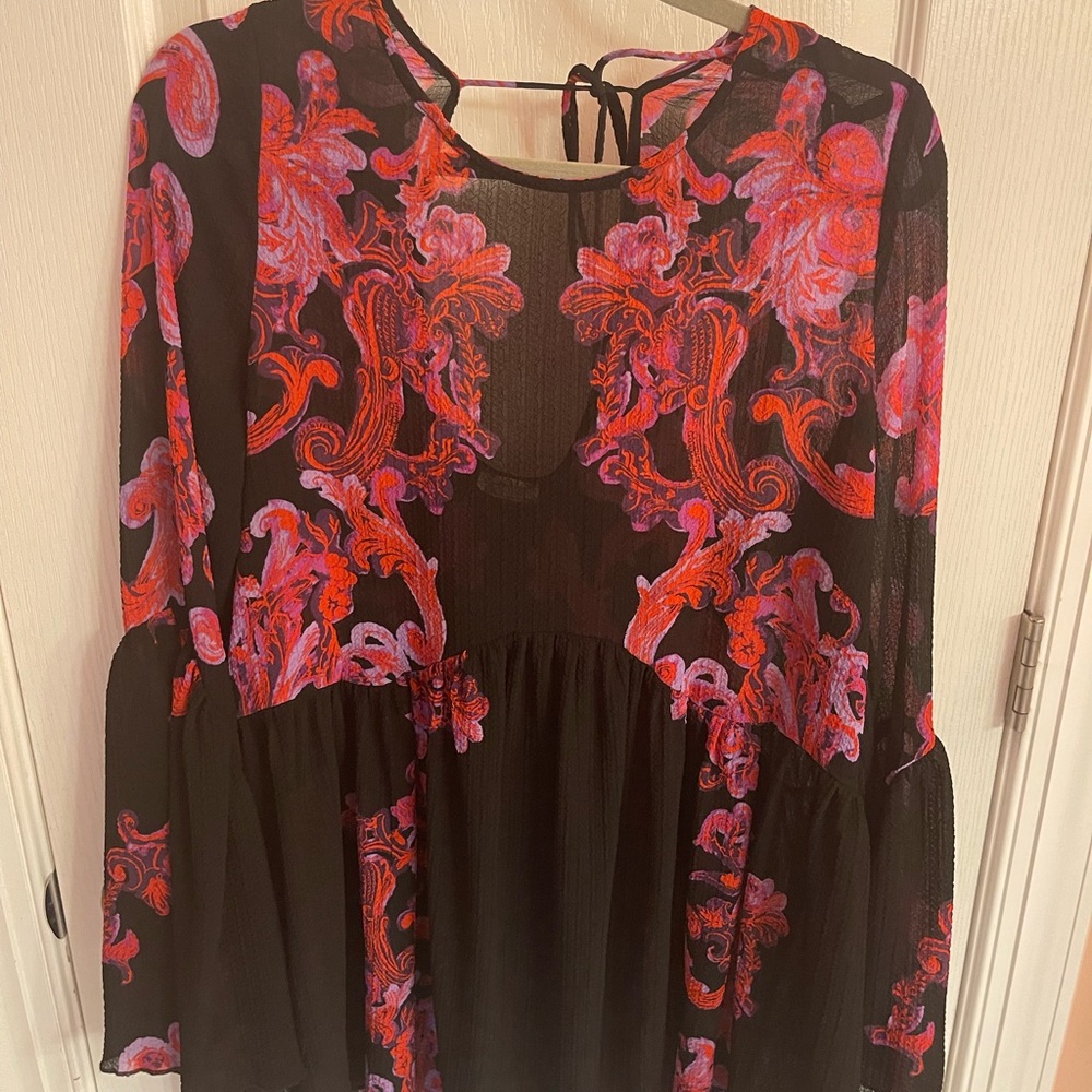 Free People Black and Red Floral Blouse